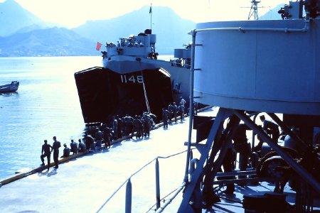 LST 1148 loading Amphib Tanks (from water)