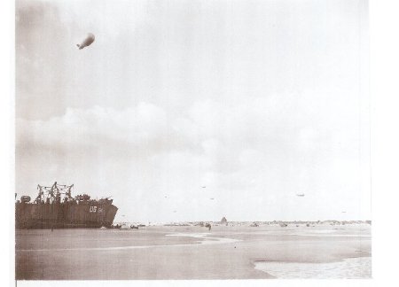 LST-134 unloading on a beach in France 1944