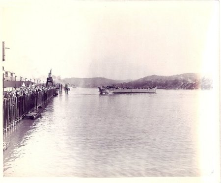 LST-669 leaving Neville Island, Pittsburgh PA. May 3, 1944