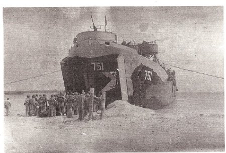 Troops waiting to go aboard LST-751 ( WW11 )