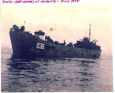 LST-936 of shore at Morotai July 1945