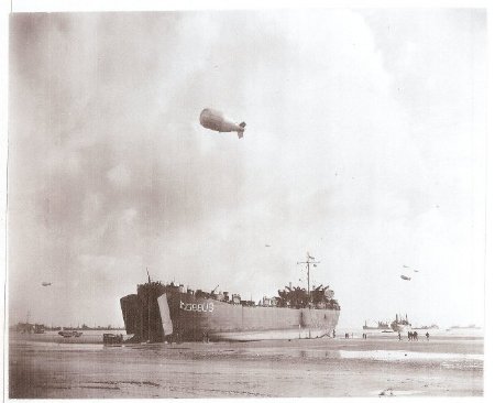 LST-388 unloading at low tide, France 1944
