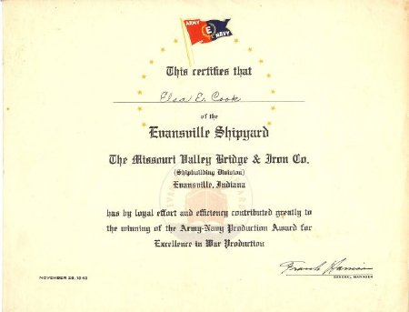Certificate for Elsa E. Cook