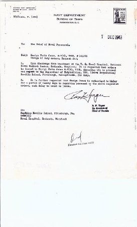 Duty orders for Lt.Faris Jones Dec. 7, 1943