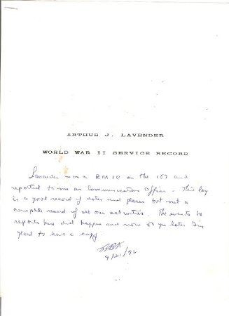 Arthur J. Lavender Service Record