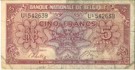 5 Franc note, Side 1 (of 2)
