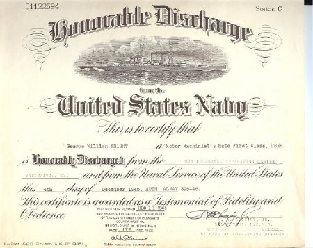 G. Knight Honorable DIscharge Certificate