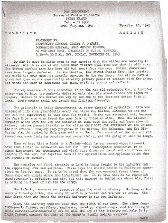War Dept. press release Nov. 25, 1943