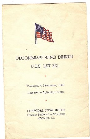 Decommissioning dinner menu LST-265 ( cover )