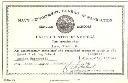 Naval Training School Certificate