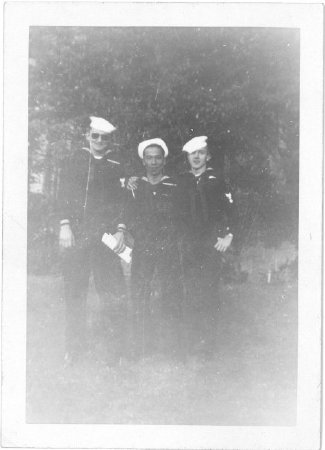 Second photograph of 3 unnamed LST-274 crewmembers, badly faded